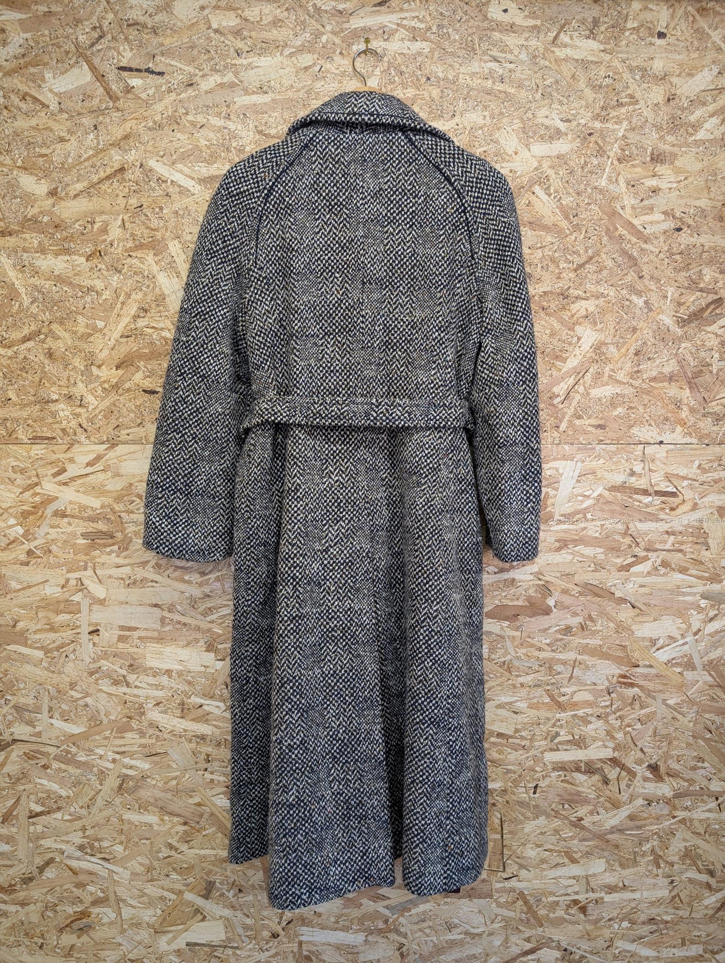 Windsmoor Wool Tweed Trench Coat Mac Long Blue White Made in England Size 14