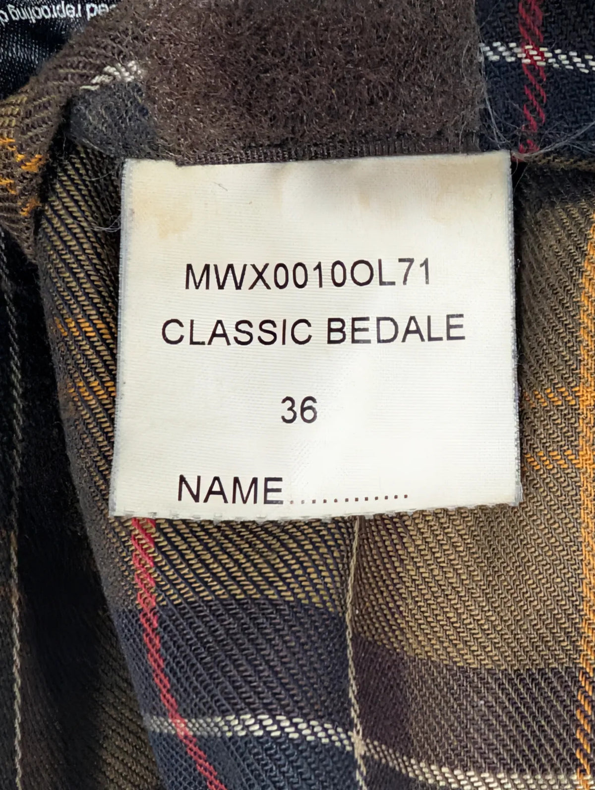 Barbour Classic Bedale Wax Jacket Mens Small C36 Green Corduroy Collar England
