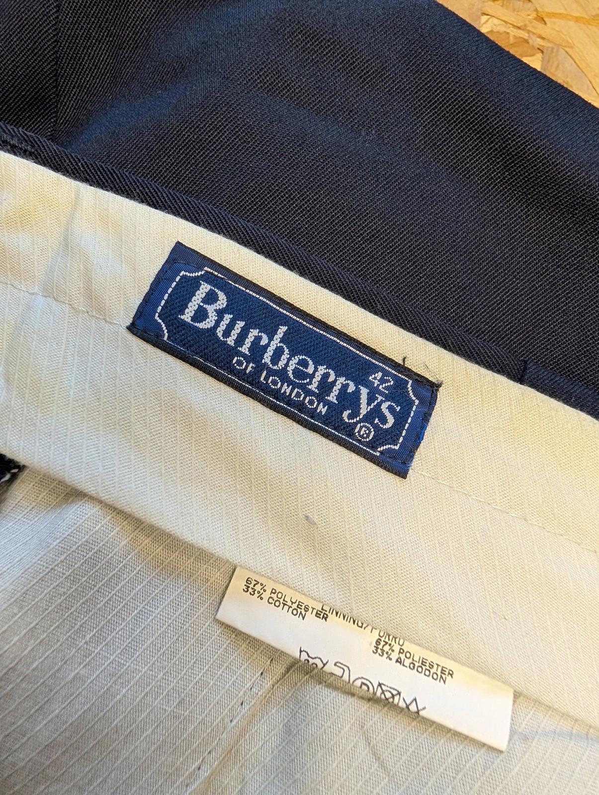 Burberrys Mens Trousers W30 Pleat Front Wool Blend Formal Navy Blue Vintage 90s