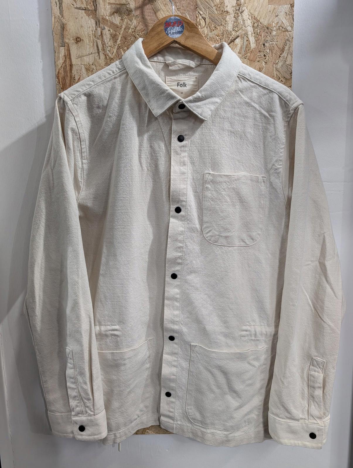Folk Chore Jacket Mens Size 4 Large Classic Cotton Casual Ivory Cream White