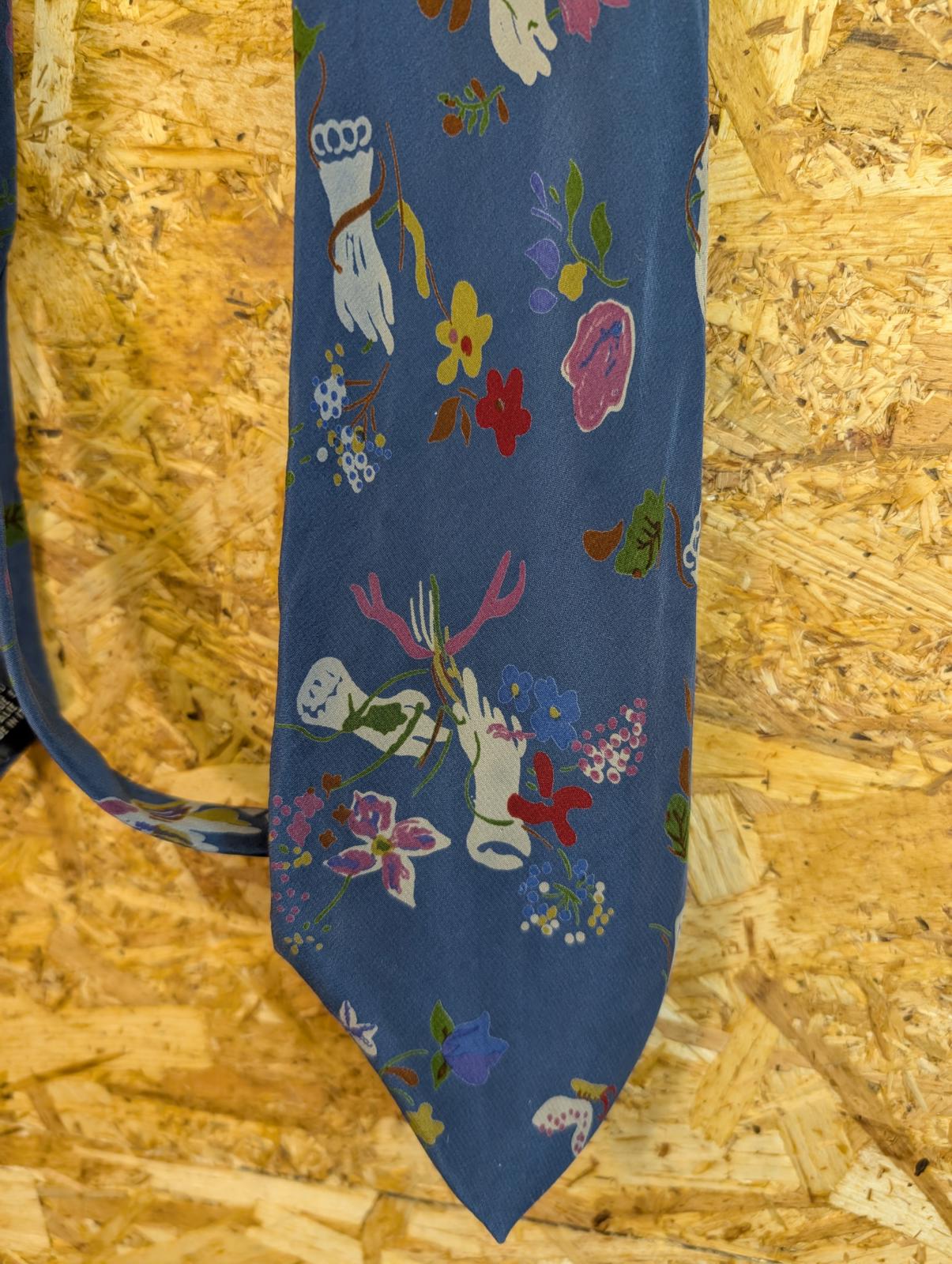Yves Saint Laurent Silk Tie 62" 158cm Made In Italy Blue Floral Pattern YSL