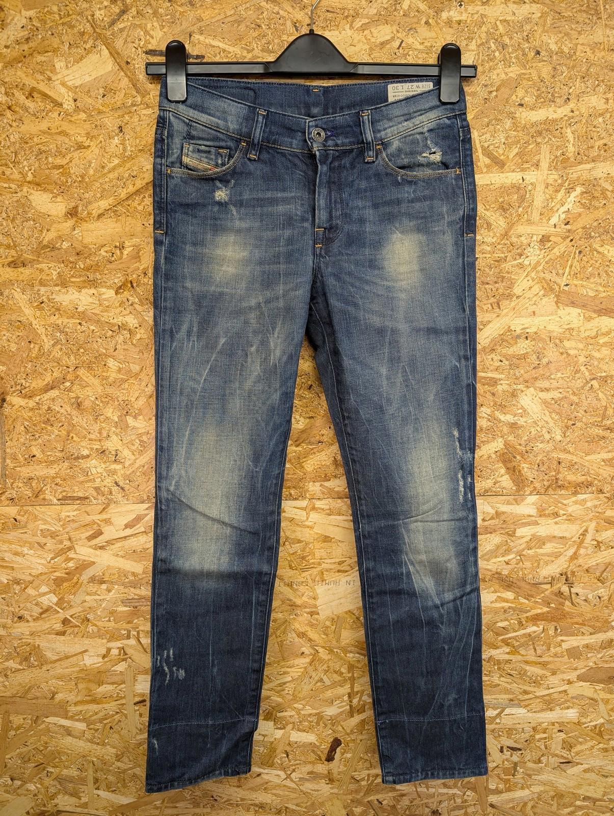 Diesel Jeans W27 Women Super Slim Straight Leg Distressed Blue Denim Hi-Vy-Uffie