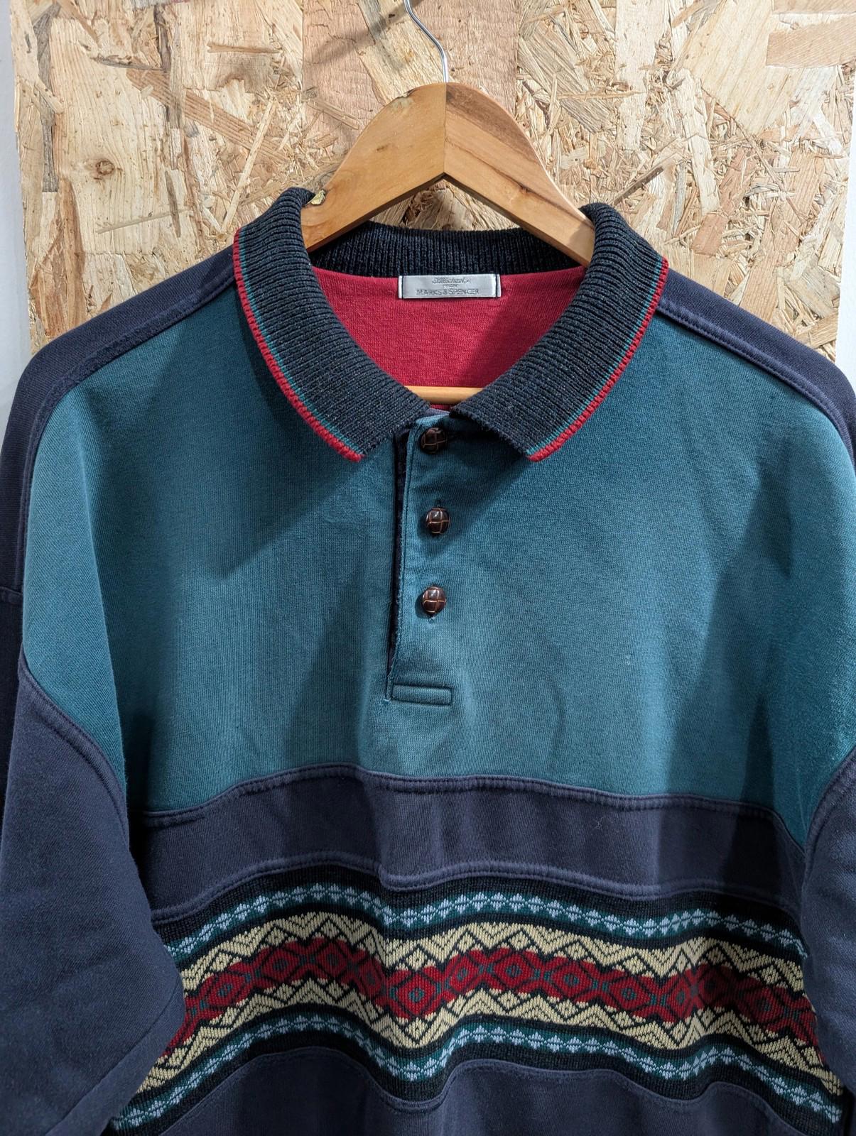 Marks & Spencer St Michael Polo Mens Large Vintage 80s Patterned Knit Navy M&S