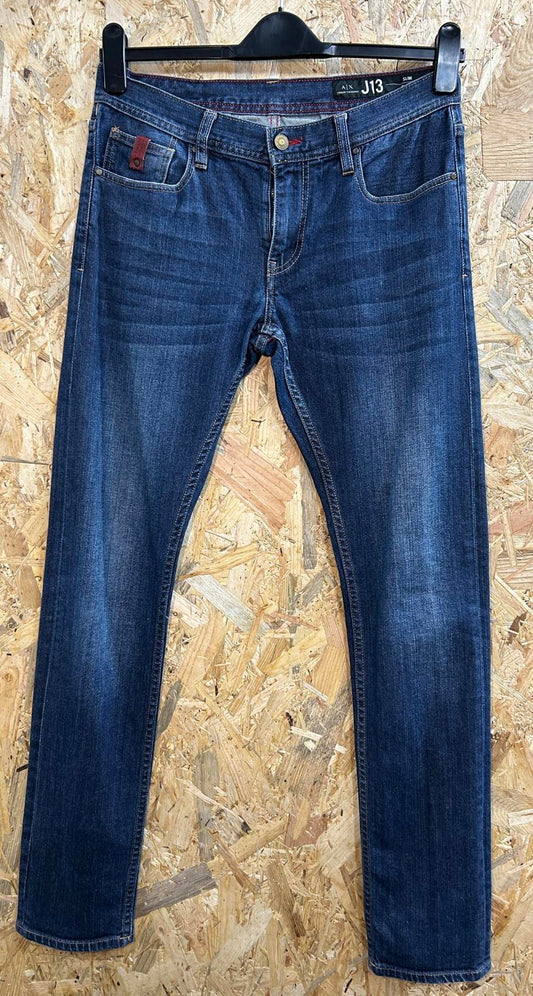 Armani J13 Slim Jeans W30 L33 Men Navy Blue Denim Straight Leg Zip Exchange 1991