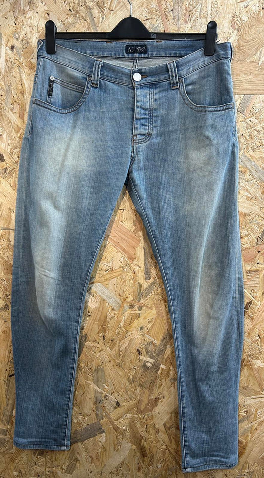 Armani Jeans W33 L32 Mens Light Blue Stonewashed Soft Denim Straight Leg Sim