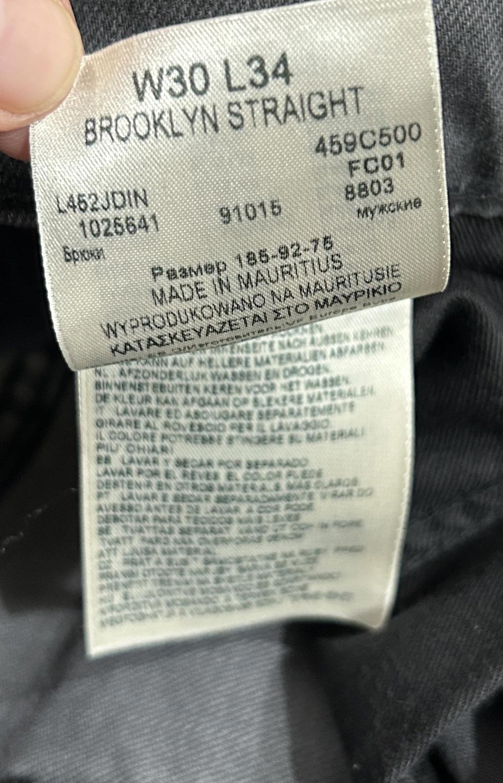 Lee Brooklyn Straight Jeans W30 L34 Men Grey Stonewashed Stretch Denim Zip Fly
