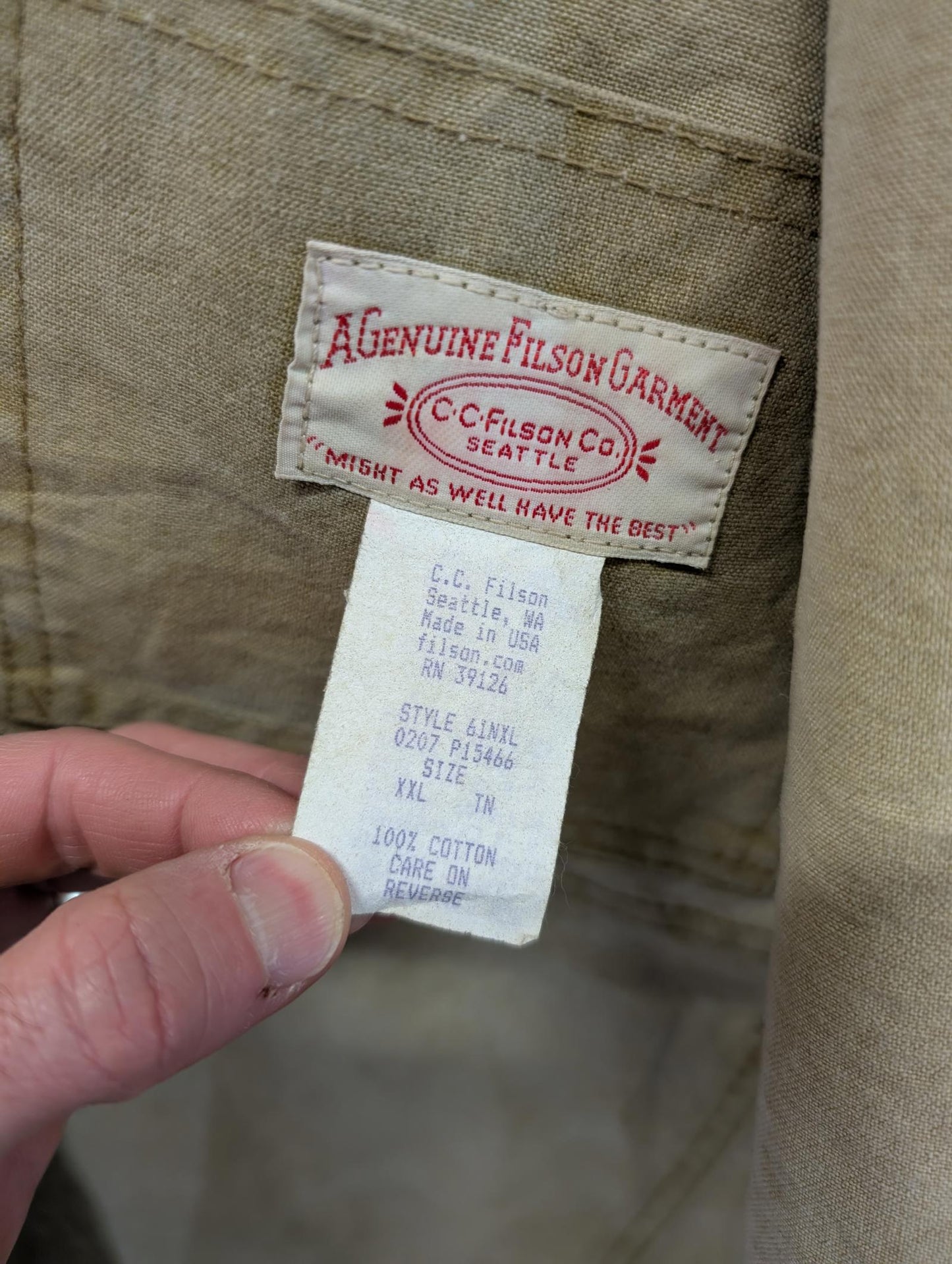 Filson Shelter Jacket XXL 461n Dry Cloth Packer Tin Beige Cream Coat Made USA