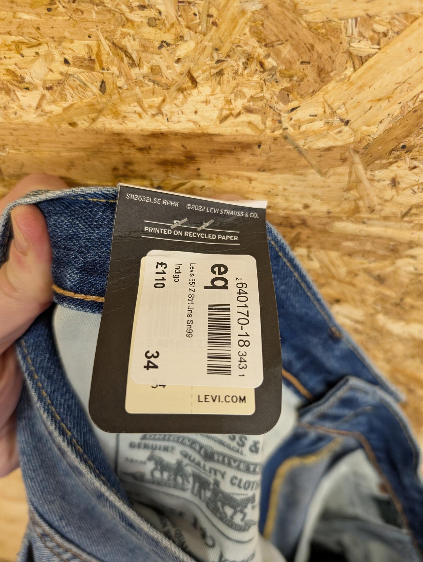 Levis Jeans W34 Premium 551z 1961 Big E Straight Relaxed Fit Distressed Blue