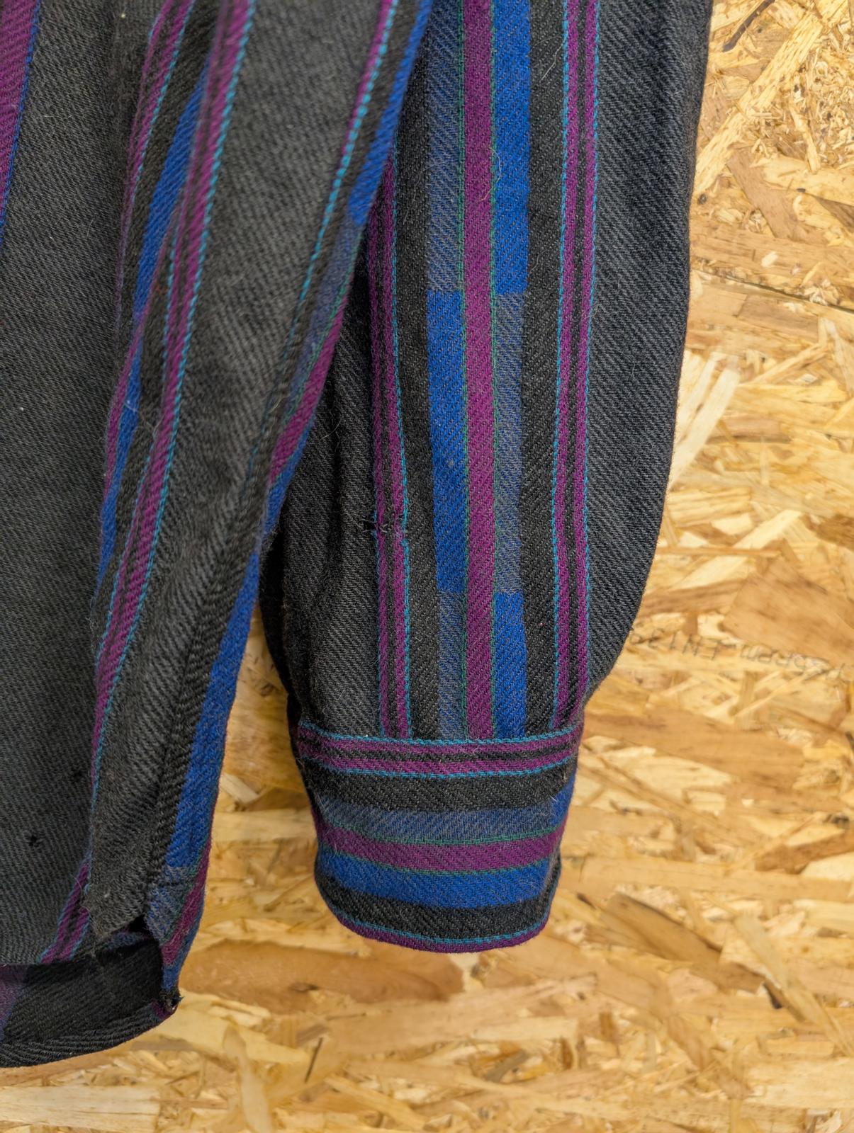 Pendleton Lobo Shirt Mens Large Grey Purple Blue Stripe Wool Made In USA