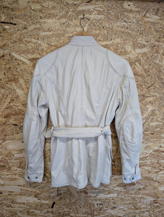 Belstaff Leather Jacket Womens Size 10 Belted Made In Italy Trench Coat White