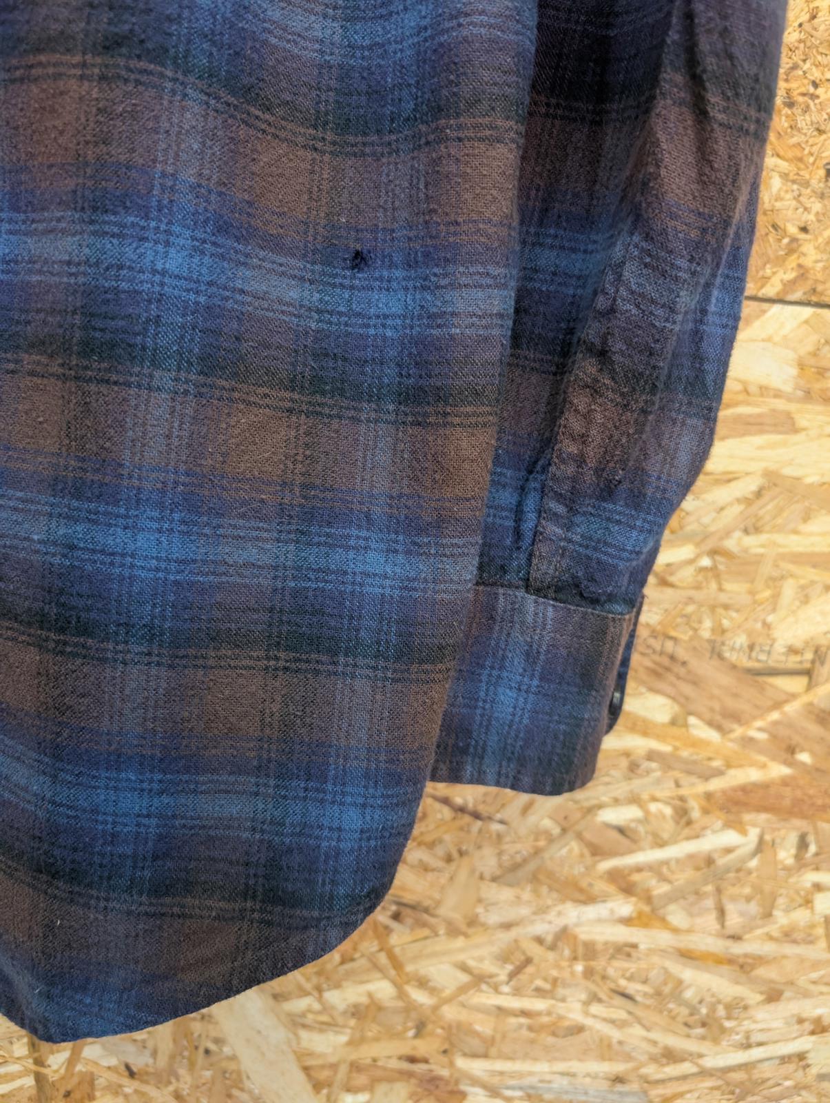Pendleton Mason Shirt Medium Men Made Blue Brown Plaid Check Cotton LS Pocket