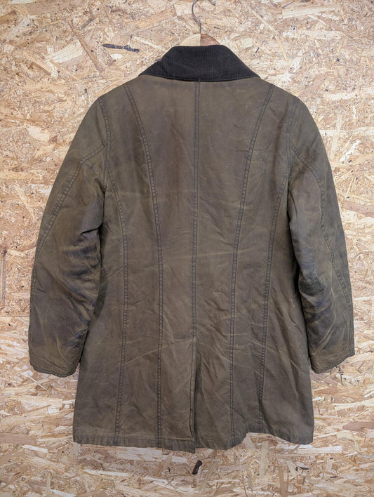 Barbour Belsay Wax Jacket Size 12 Women Padded Lined Coat Green Cord Collar
