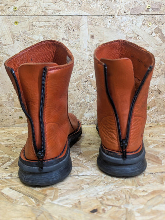 Arche Padaro Full Grain Orange Leather Ankle Boots Women UK Size 5 EU 38 Zip