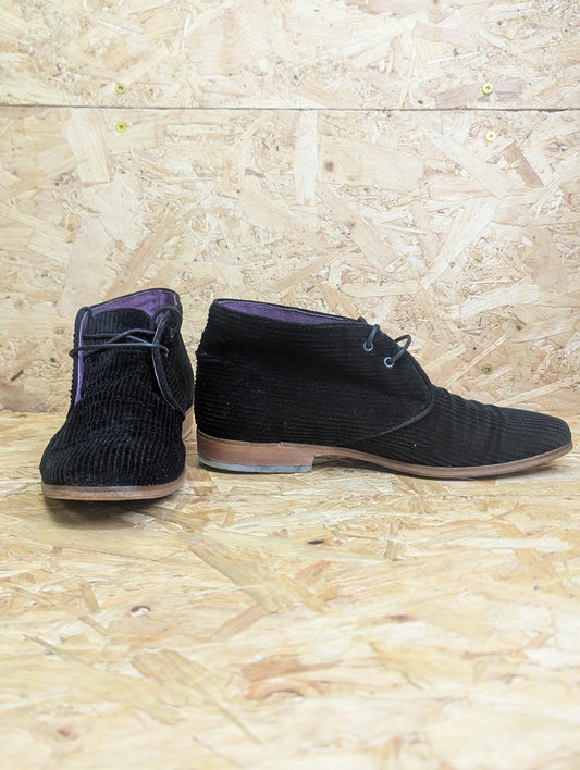 David Preston Regent Mod Boots Size 6 UK 40 EU Black Corduroy Flat Heel Laced