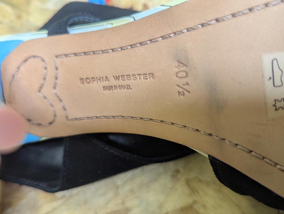 Sophia Webster Black Leather Stiletto Size 7 UK 40.5 EU Blue Heel Strappy