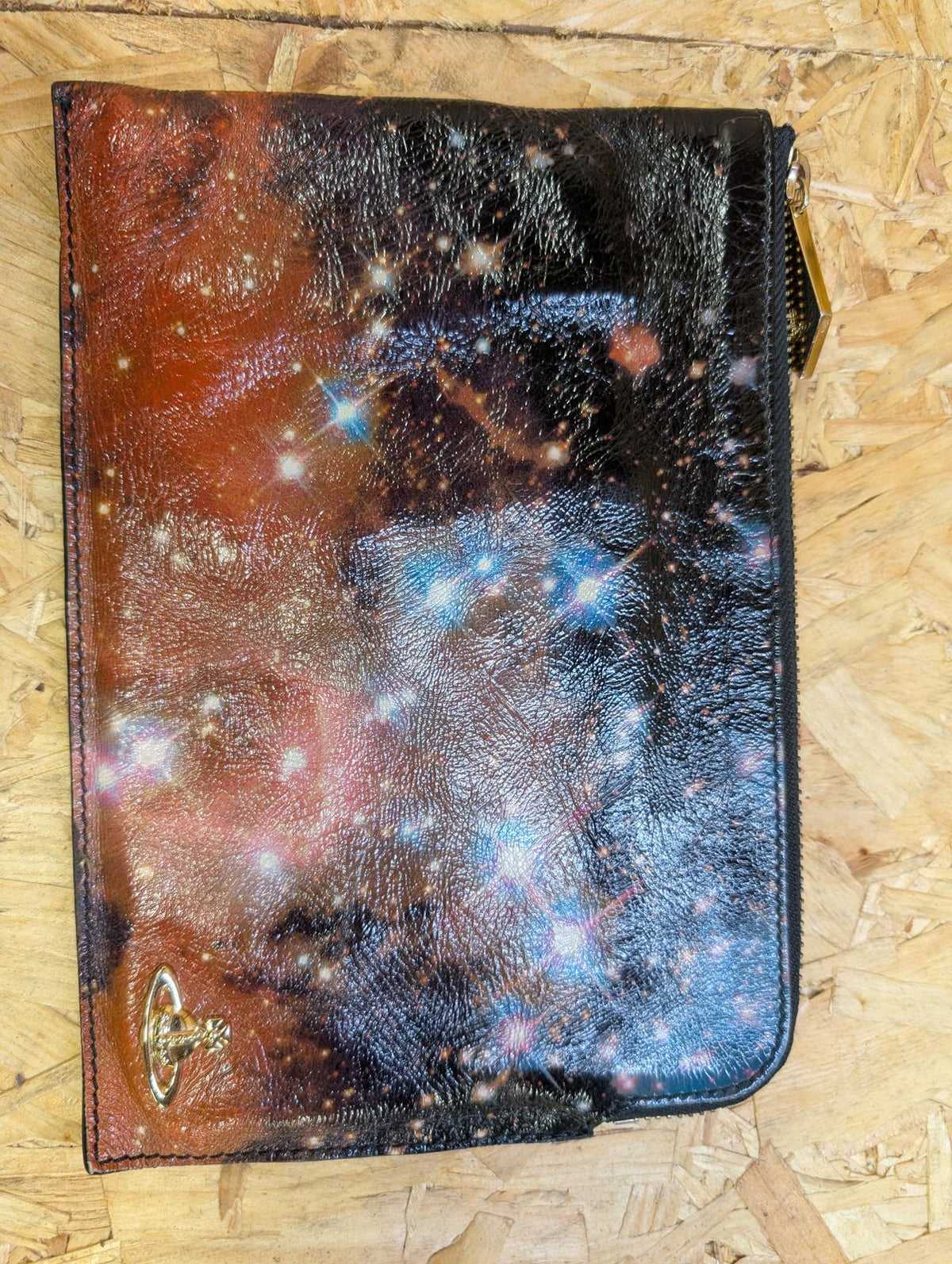 Vivienne Westwood Galaxy Patent Leather Clutch Bag Space Design 9 x 6 Inch Orb