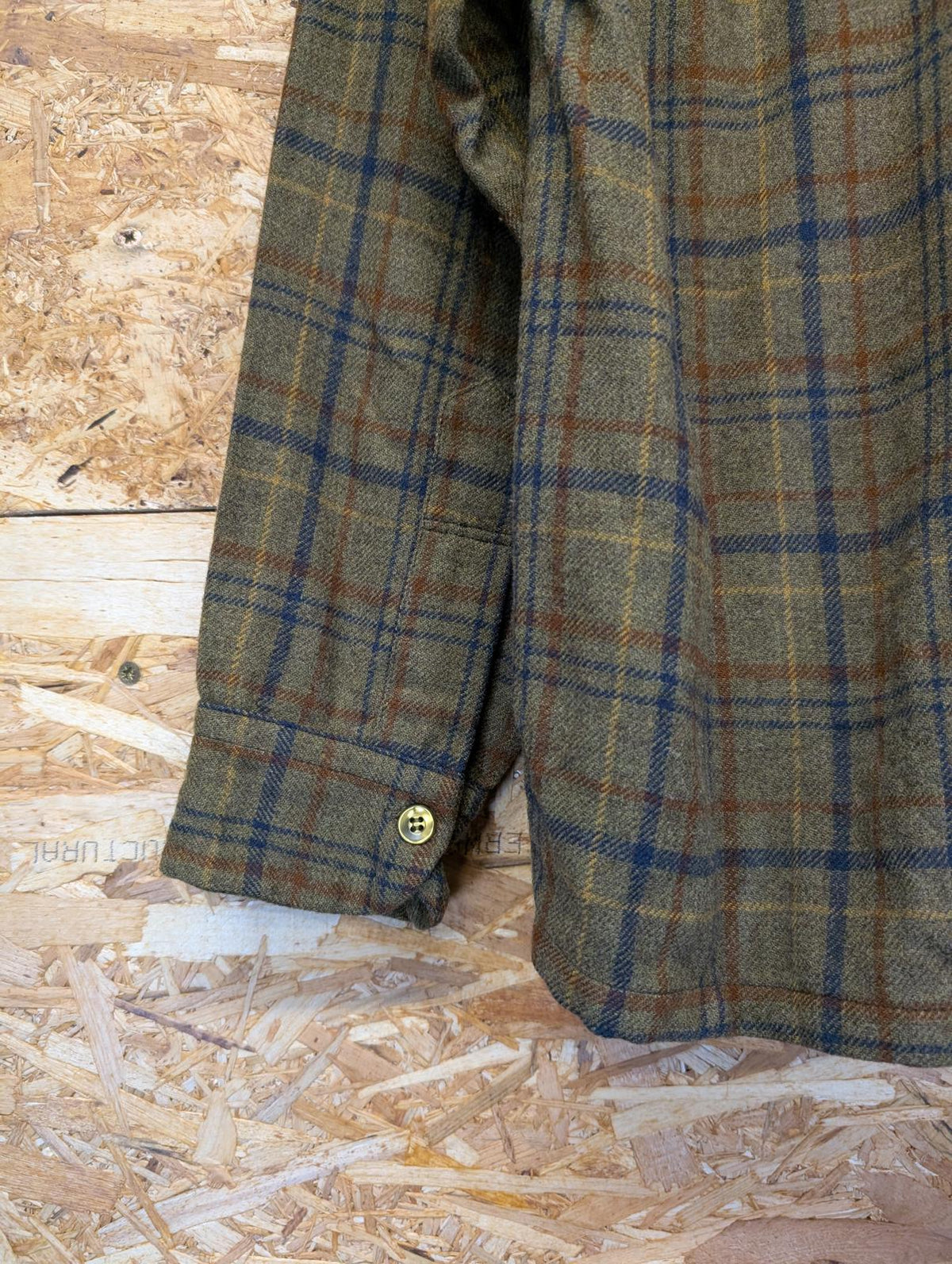 Pendleton Lodge Pocket Shirt Small Khaki Green Check USA Plaid Wool Vintage