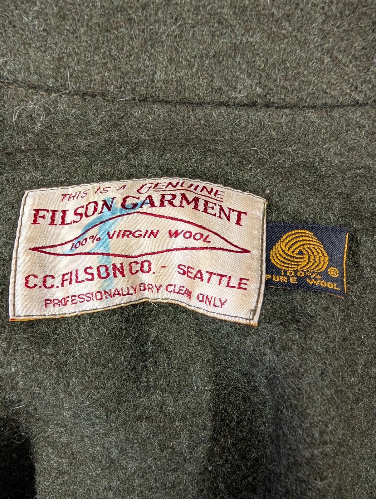 Filson Double Mackinaw Coat Large 42 Wool Jacket Forest Green Made USA Lot 83
