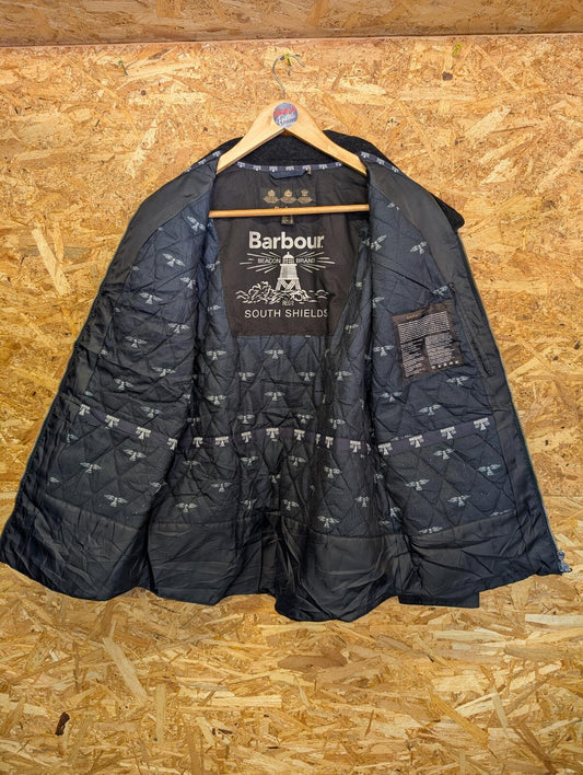 Barbour Filey Waxed Jacket Womens Size 10 Navy Blue Cord Collar South Shields