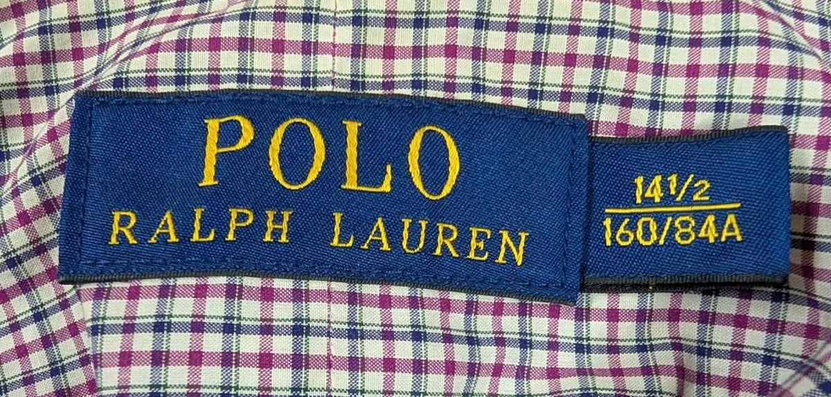 Ralph Lauren Shirt Small Men 14.5" Collar Purple White Check L/S Button Polo