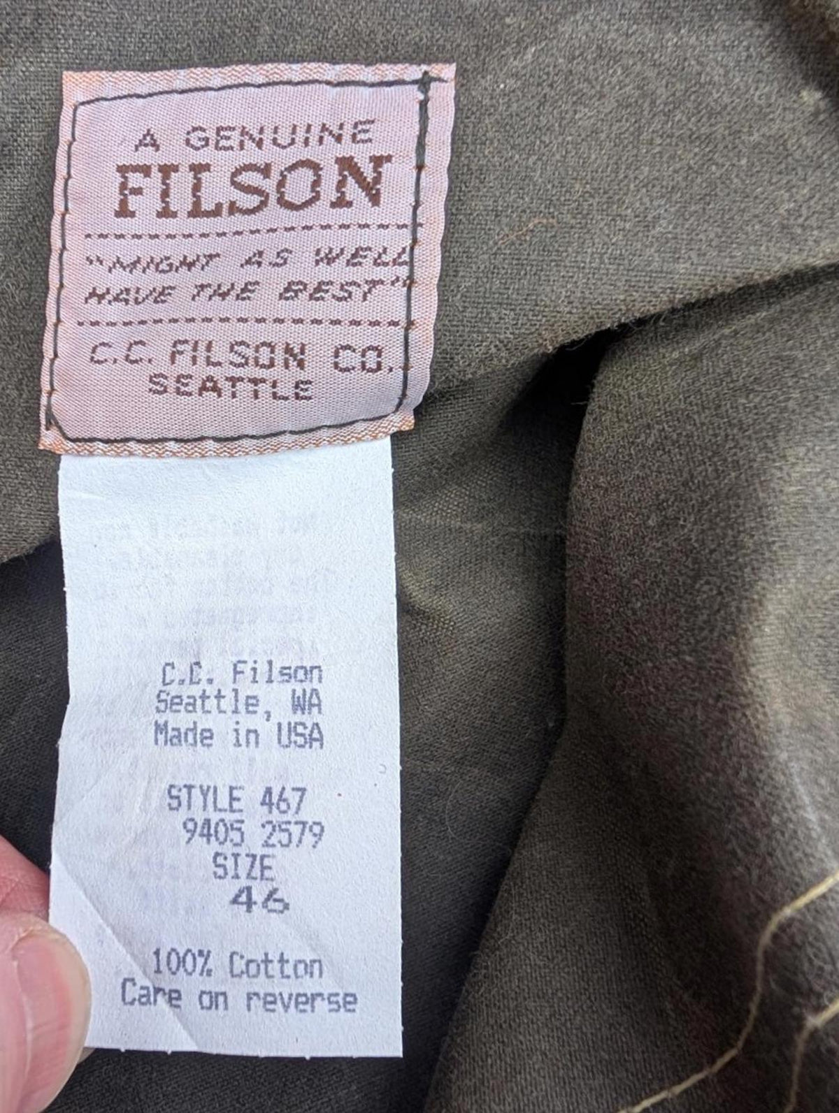 Filson Pants W46 Style 467 Double Tin Cloth Trousers Forestry Pantaloon USA Made