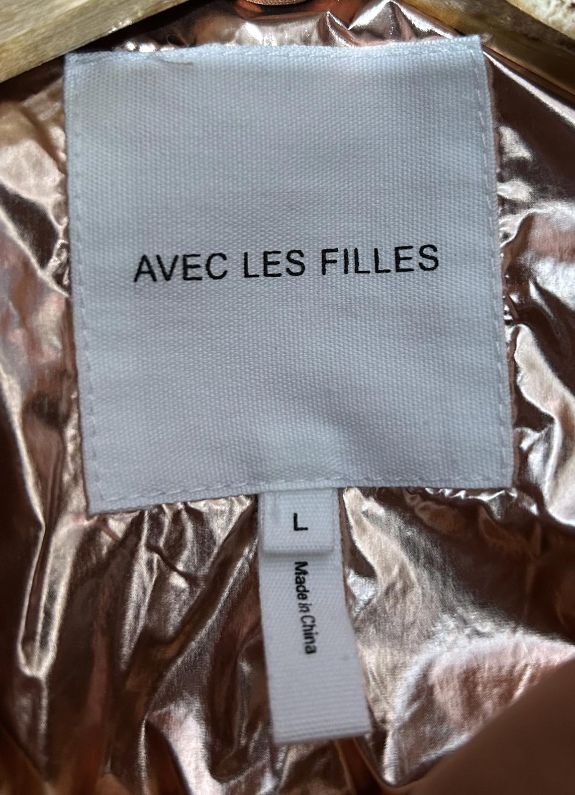 Avec Les Filles Womens Large Orange Puffa Jacket Hip Length Padded Belted Coat