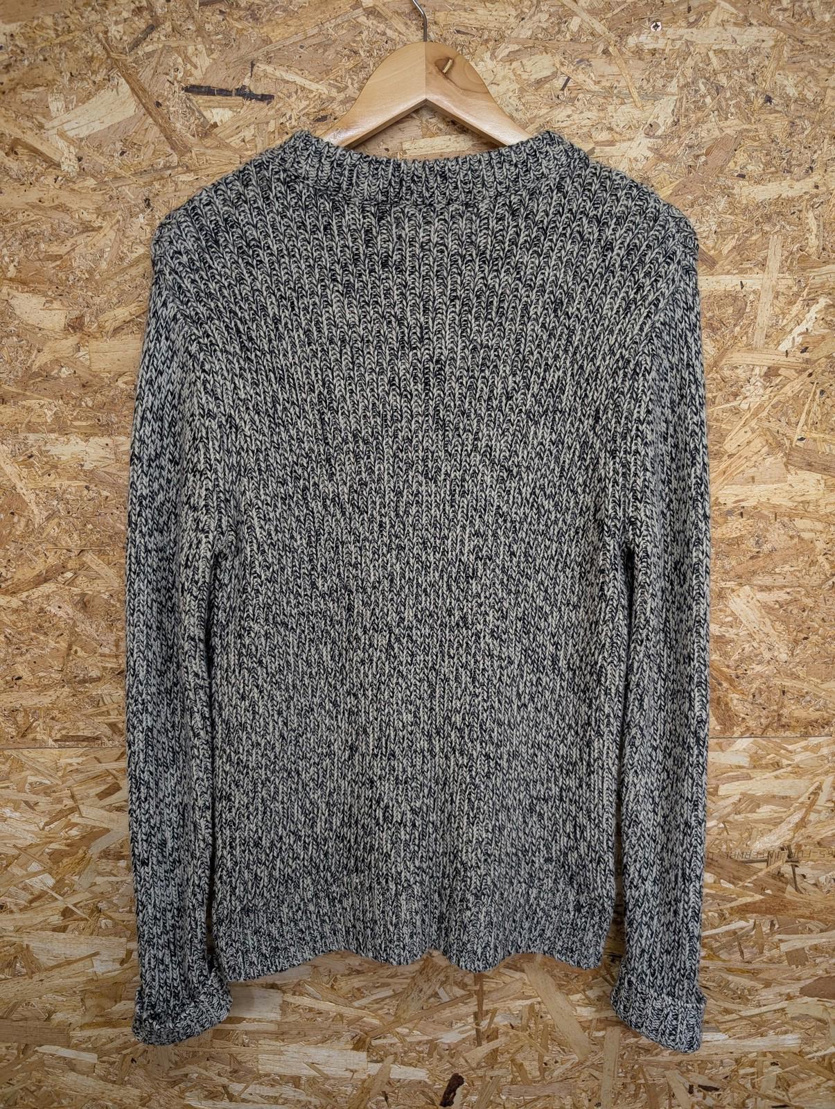 Ralph Lauren Knit Jumper Mens Medium Crew Neck Chunky Acrylic Wool Black Cream