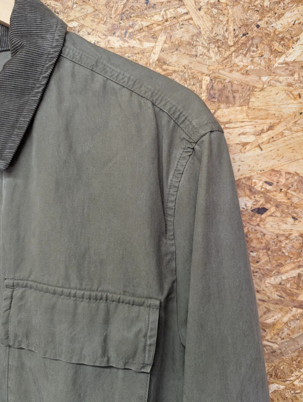 All saints Shirt Chore Jacket Mens Large Olive Green Cotton Ribbed Cord Collar