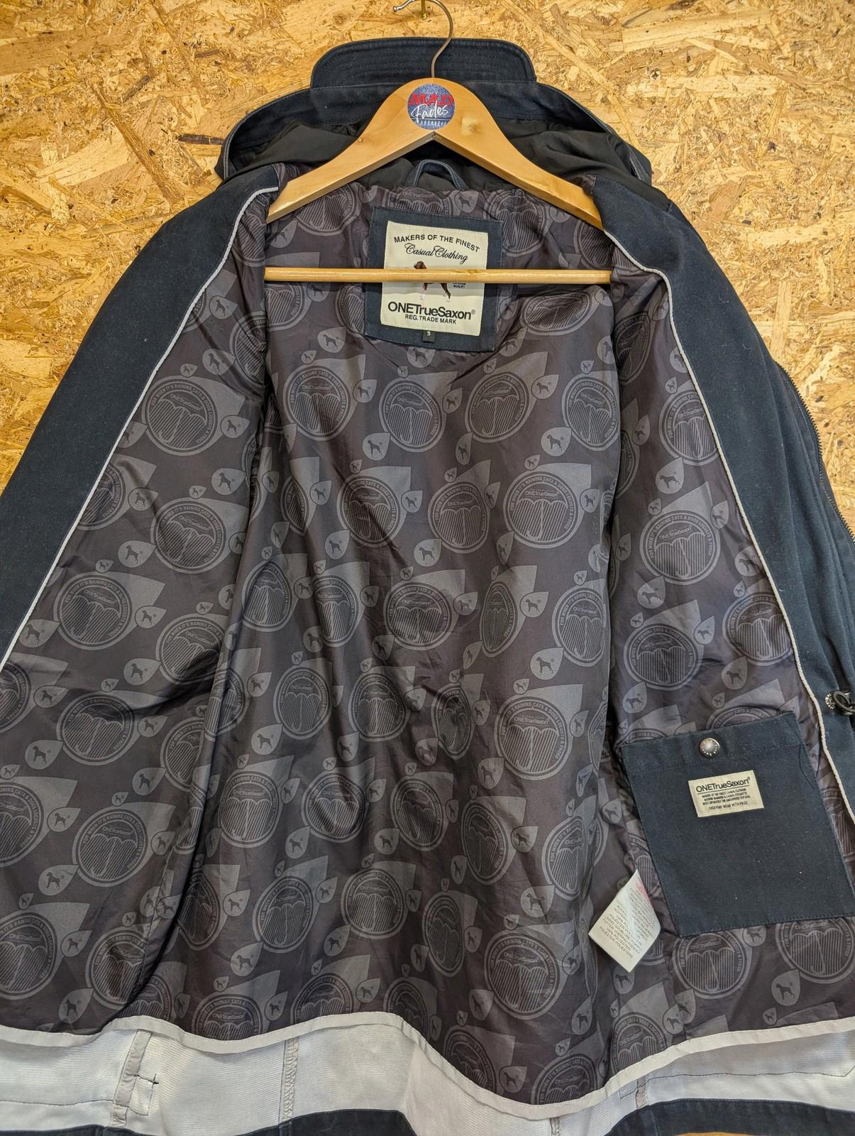 One True Saxon Jacket Mens Small Parka Casual Coat Navy Blue Hooded Cotton