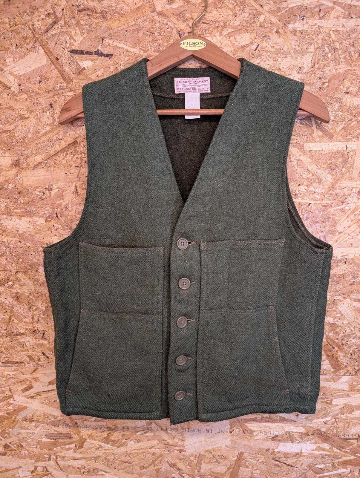 Filson Mackinaw Vest Mens Large 42 Forest Green Wool Waistcoat Gilet Body Warmer