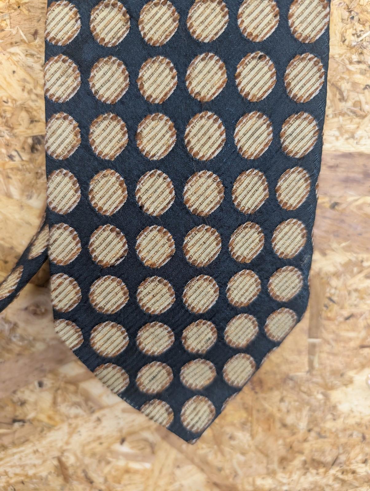 Hugo Boss Mens Tie Polka Dot Pattern Silk Black Brown Classic 90s Vintage
