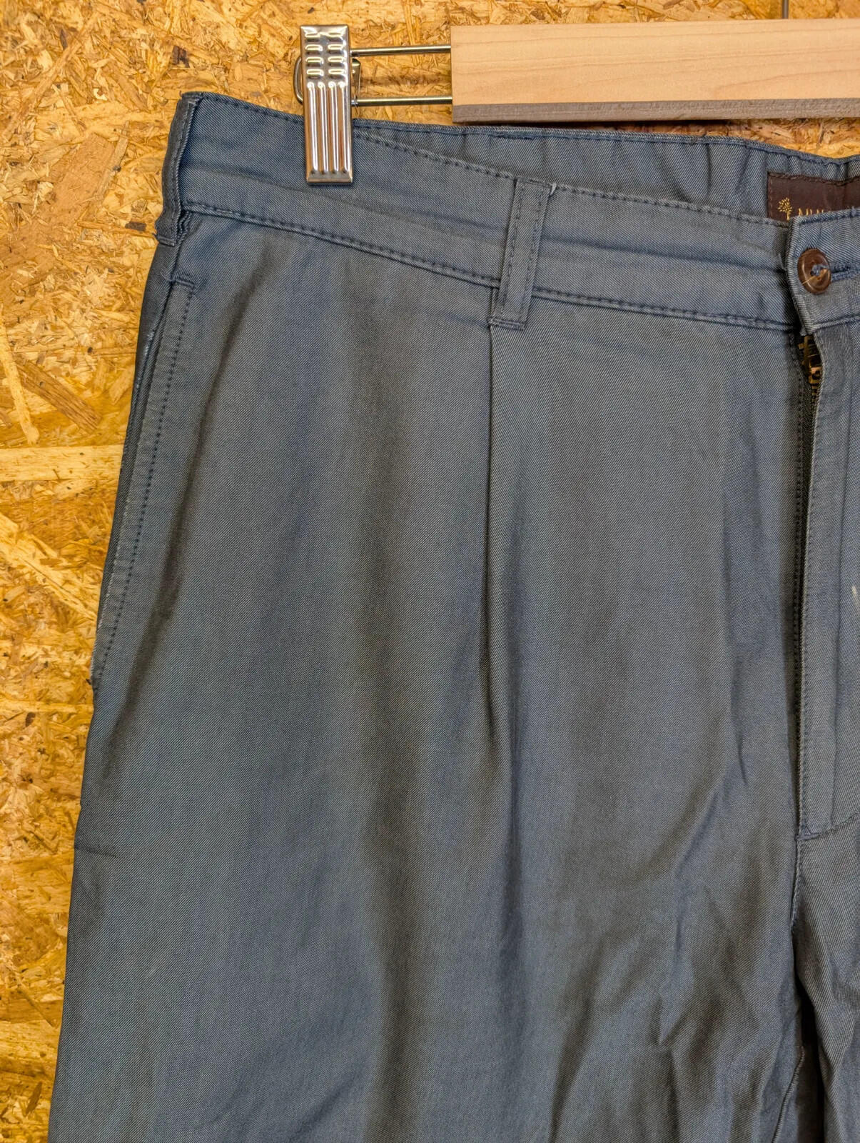 Mulberry Trousers Mens W34 L29 Grey Teal Blue Twill Tailored Relaxed Oi Polloi