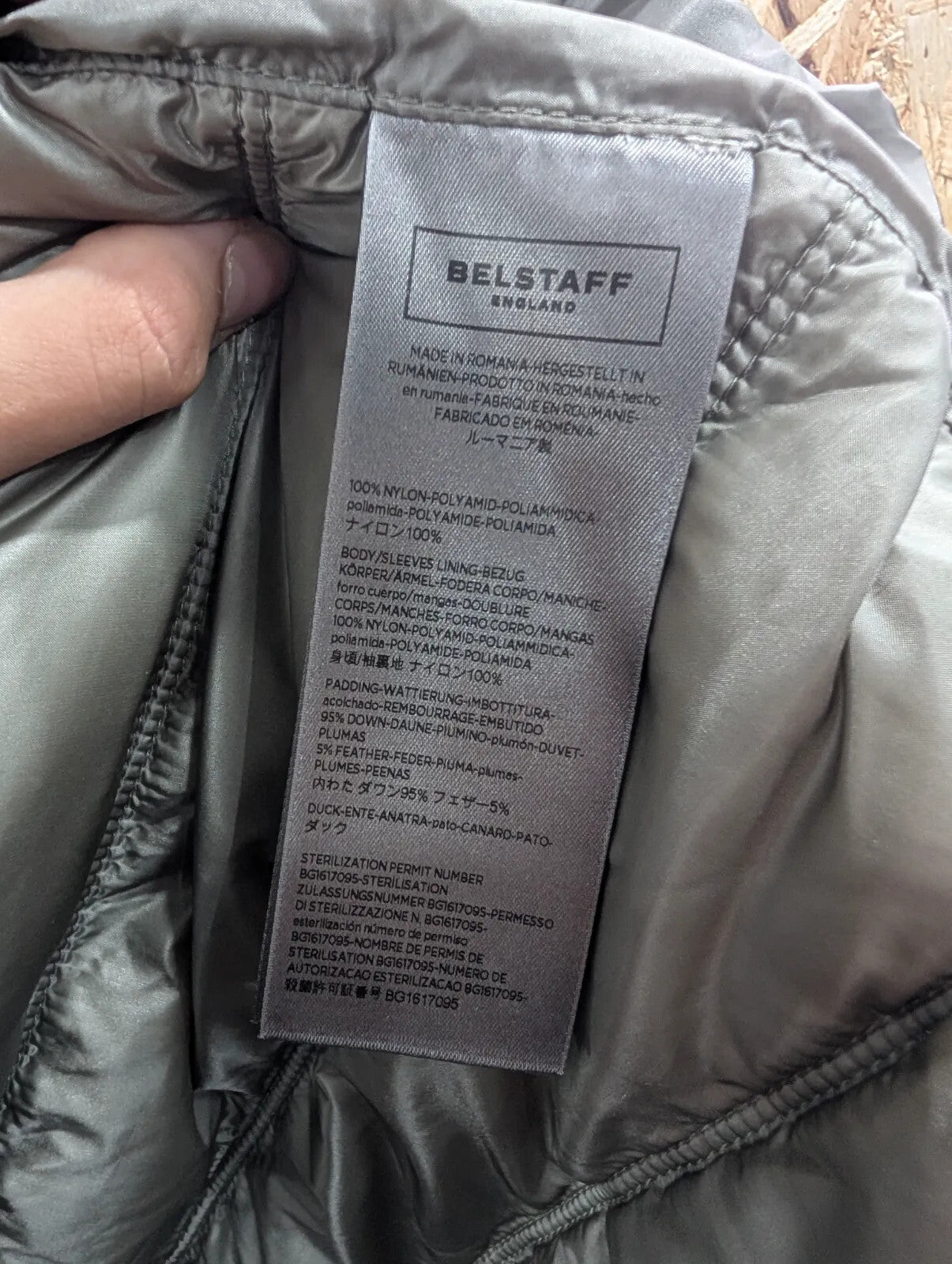 Belstaff Halewood Down Jacket Mens Medium Olive Green Down Feather Quilted
