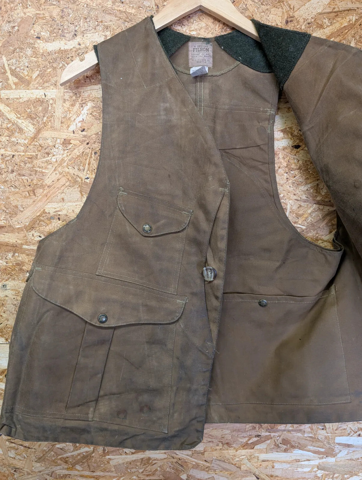 Filson Tin Cloth Hunting Vest Mens Large Style 32 Gilet Brown Wax Tin Cloth Tan