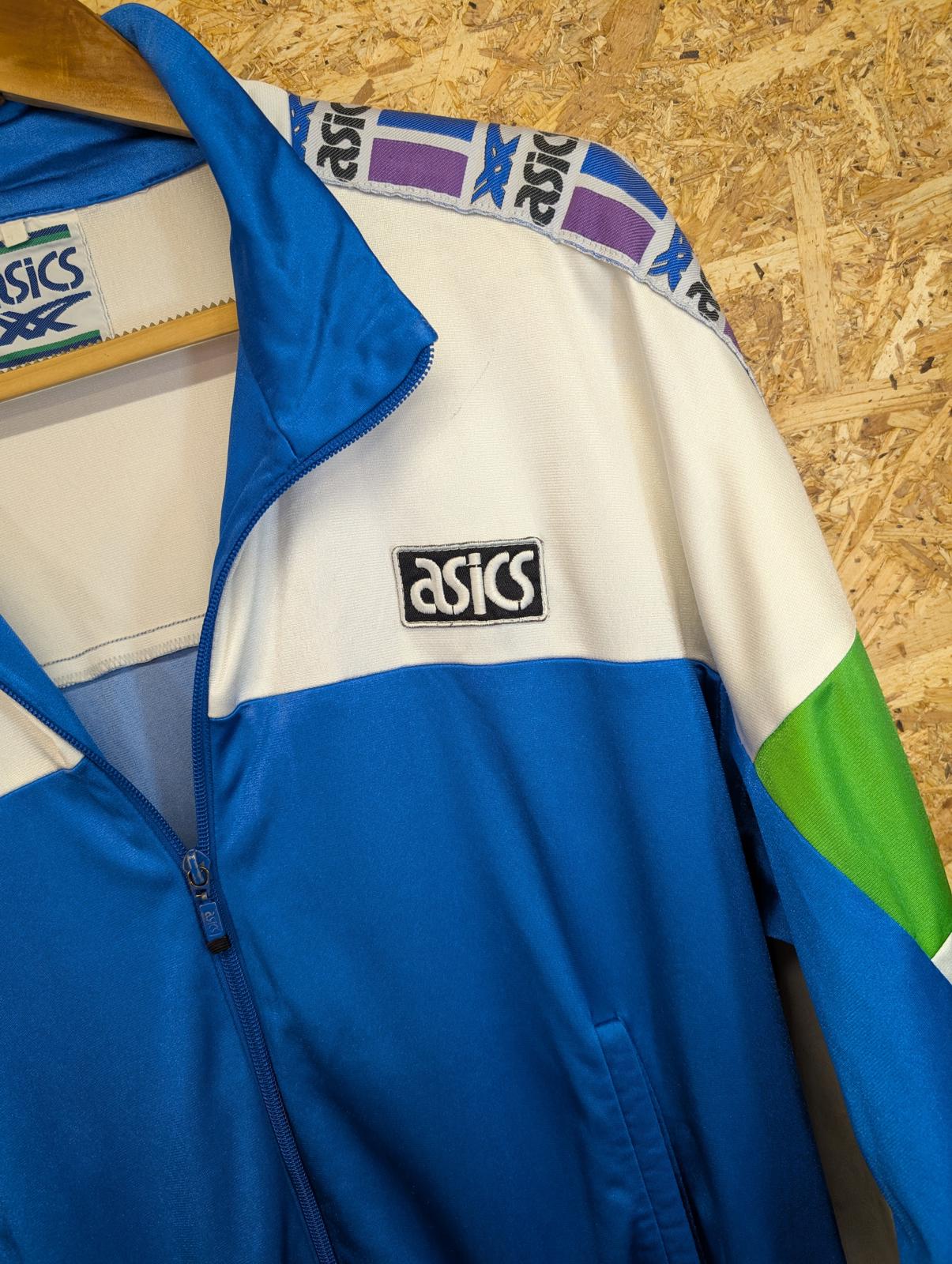 Asics Mens Size Small 80s Vintage Jacket Tape Blue White Windbreaker Track Top