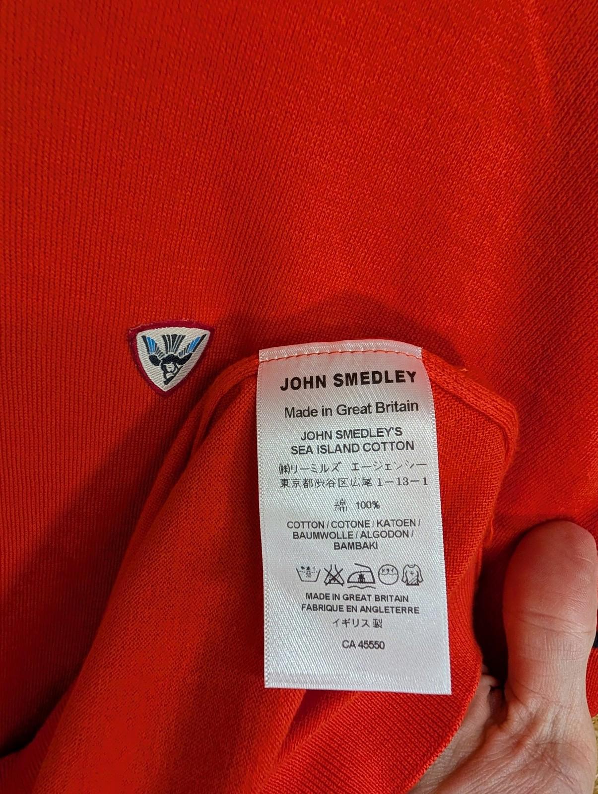 John Smedley Mens Large Cambourne Polo Shirt Slim Fit Red Sea Island Cotton Mod