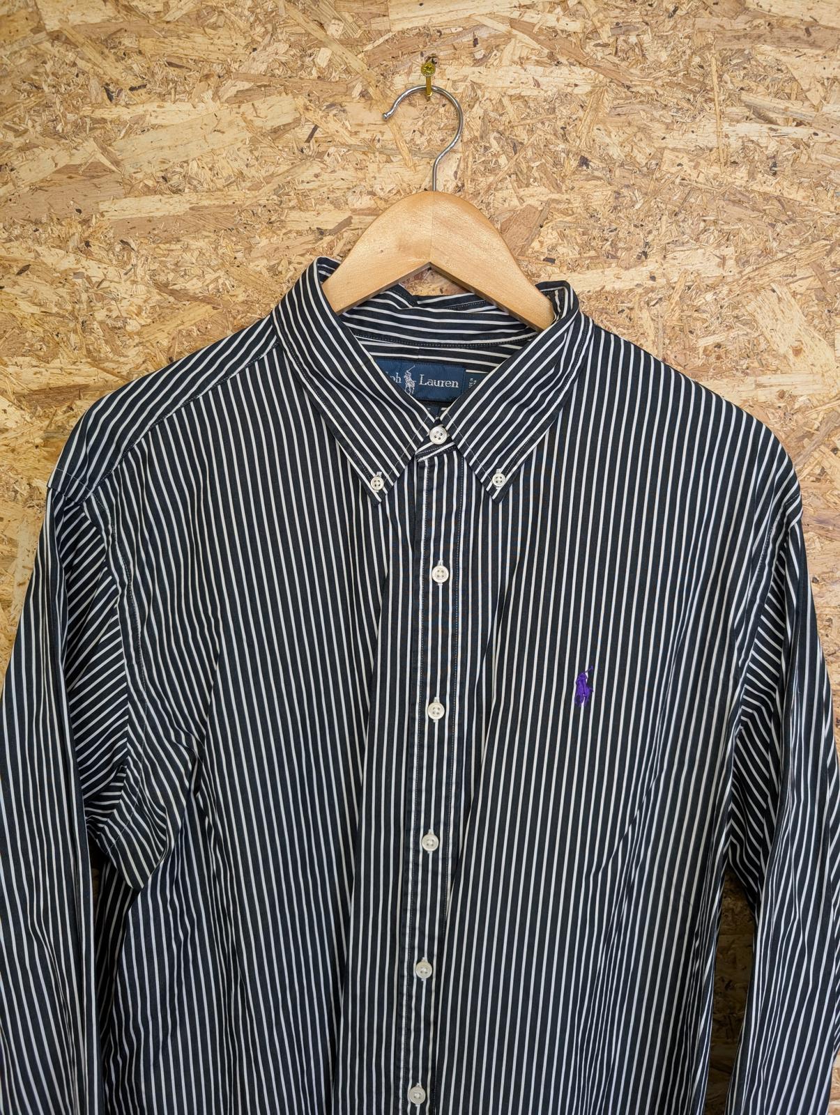 Ralph Lauren Shirt 2XL Black White Stripe Long Sleeve Cotton Vintage Custom Fit