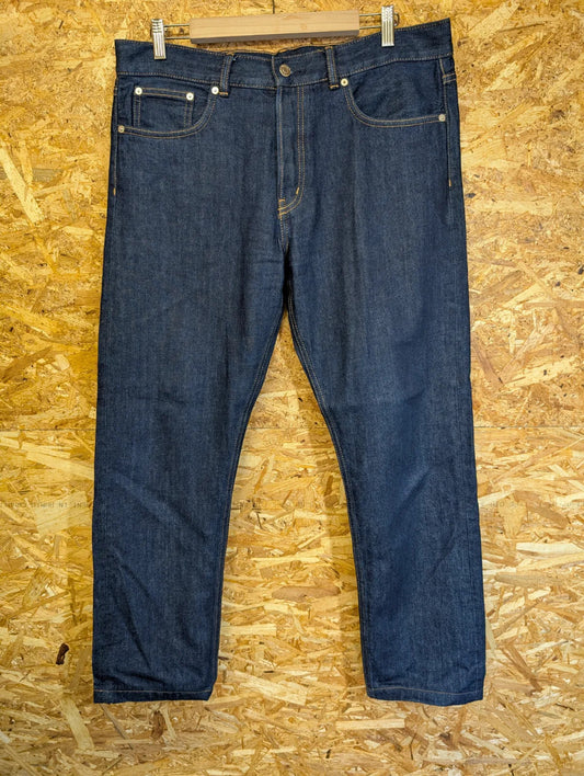 Arket Park Jeans Mens W33 L32 Rigid Dark Blue Raw Denim Navy Straight Button Fly