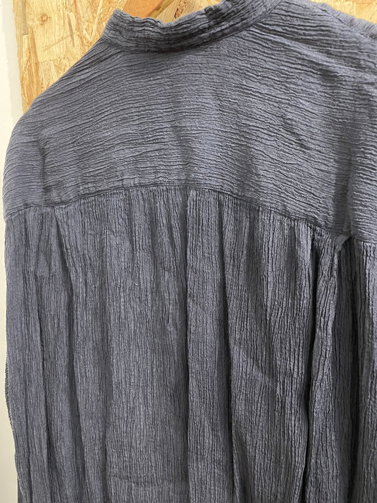 Issey Miyake Men Blue Crinkle Button Up Shirt Linen Rayon Made In Japan Medium