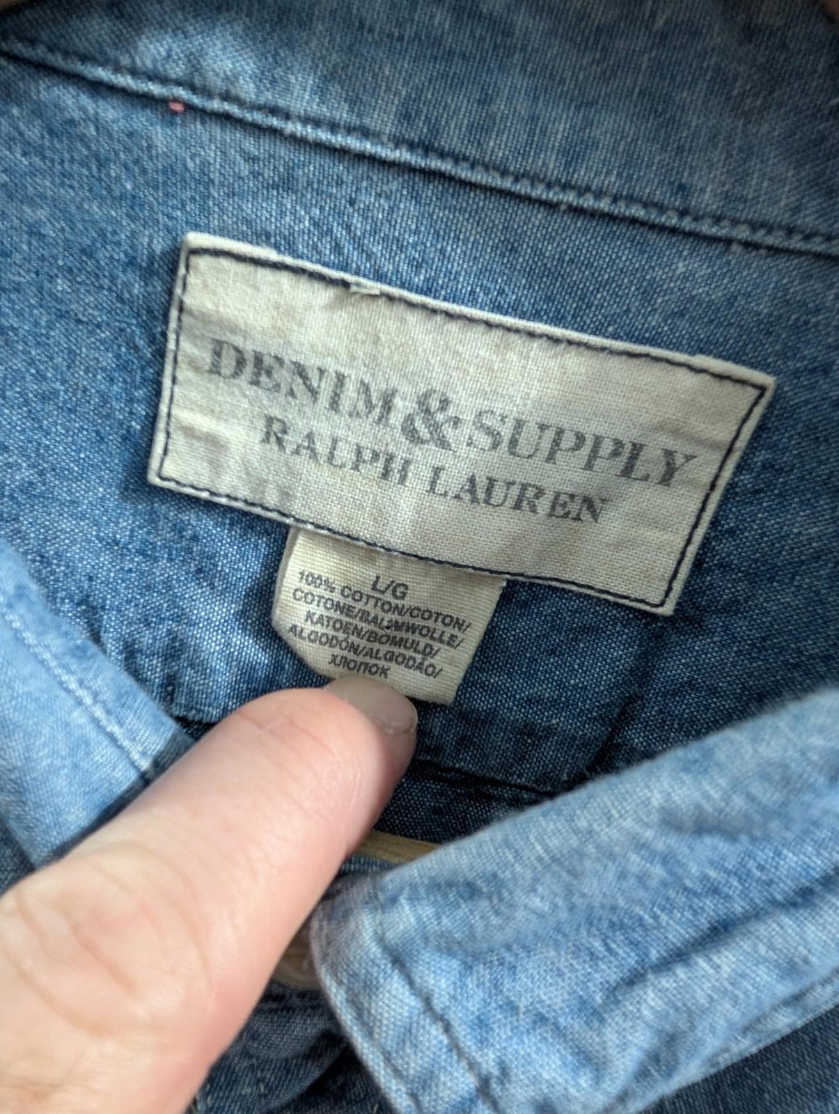 Ralph Lauren Denim Shirt Mens Large Long Sleeve Button-Up Casual Light Blue