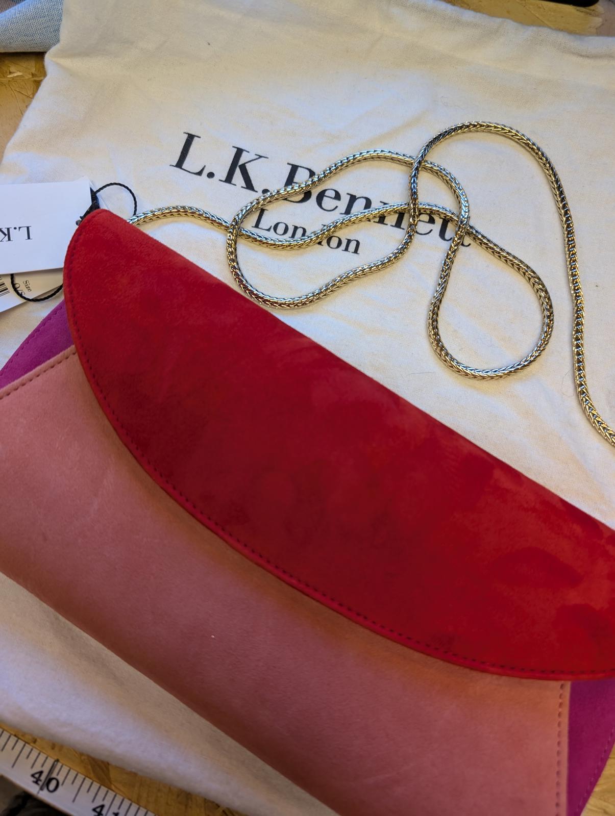 LK Bennett CU Florence Clutch Shoulder Bag Suede Leather Envelope Pink Red New