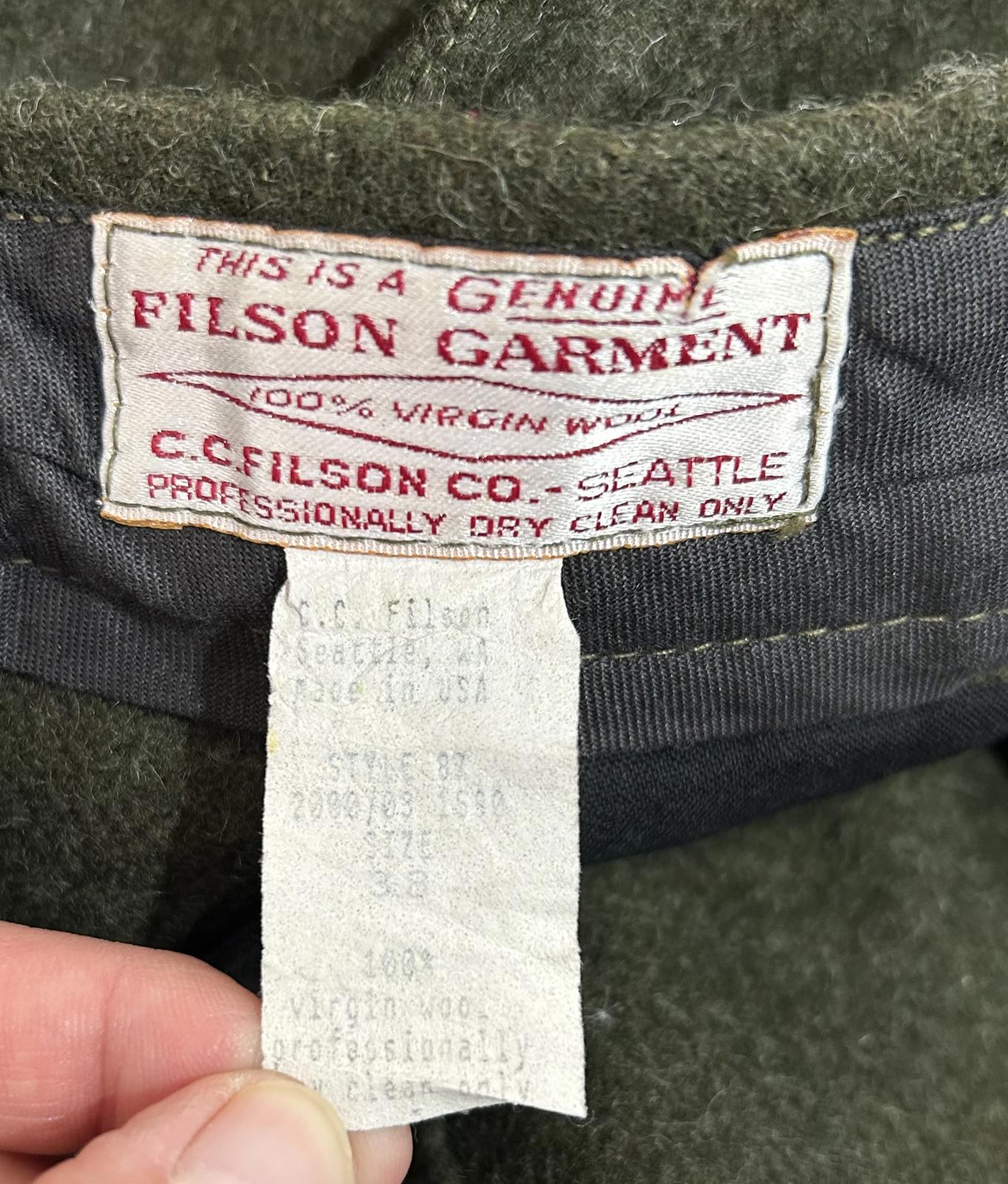 Filson W38 Mackinaw Wool Field Work Pants Style 87 Trousers Green Made USA