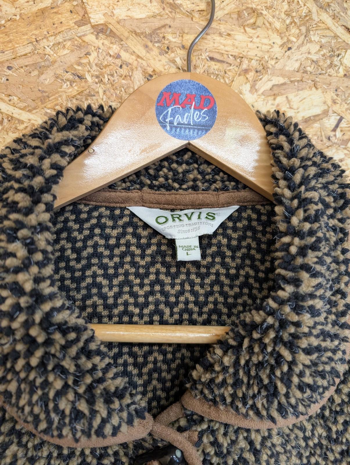 Orvis Cardigan Jacket Women's Medium Fleece Vintage Button Brown Black