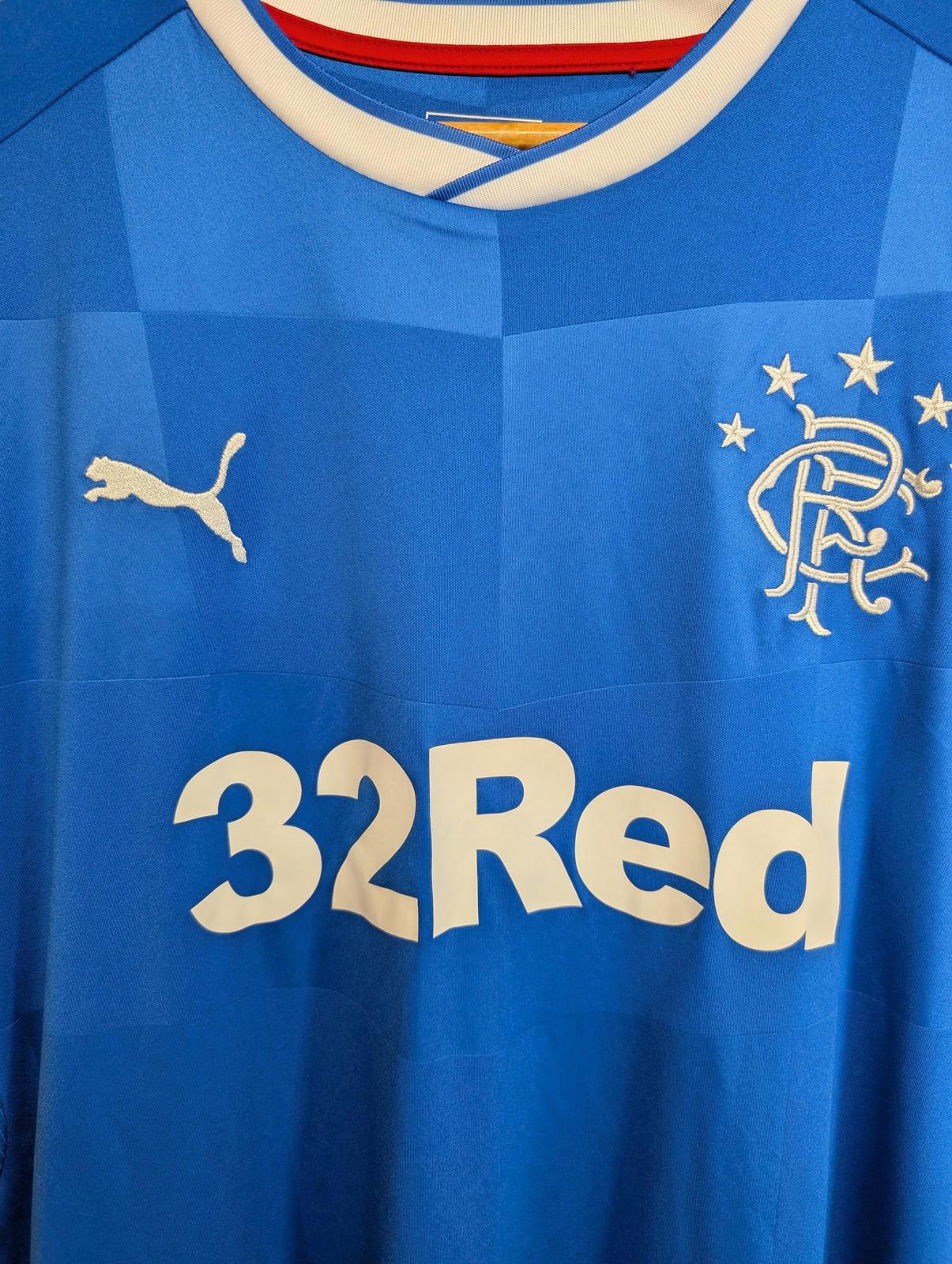 Rangers Football Shirt Mens XL 2016 Home Short Sleeve Blue Sponsor 32Red Puma