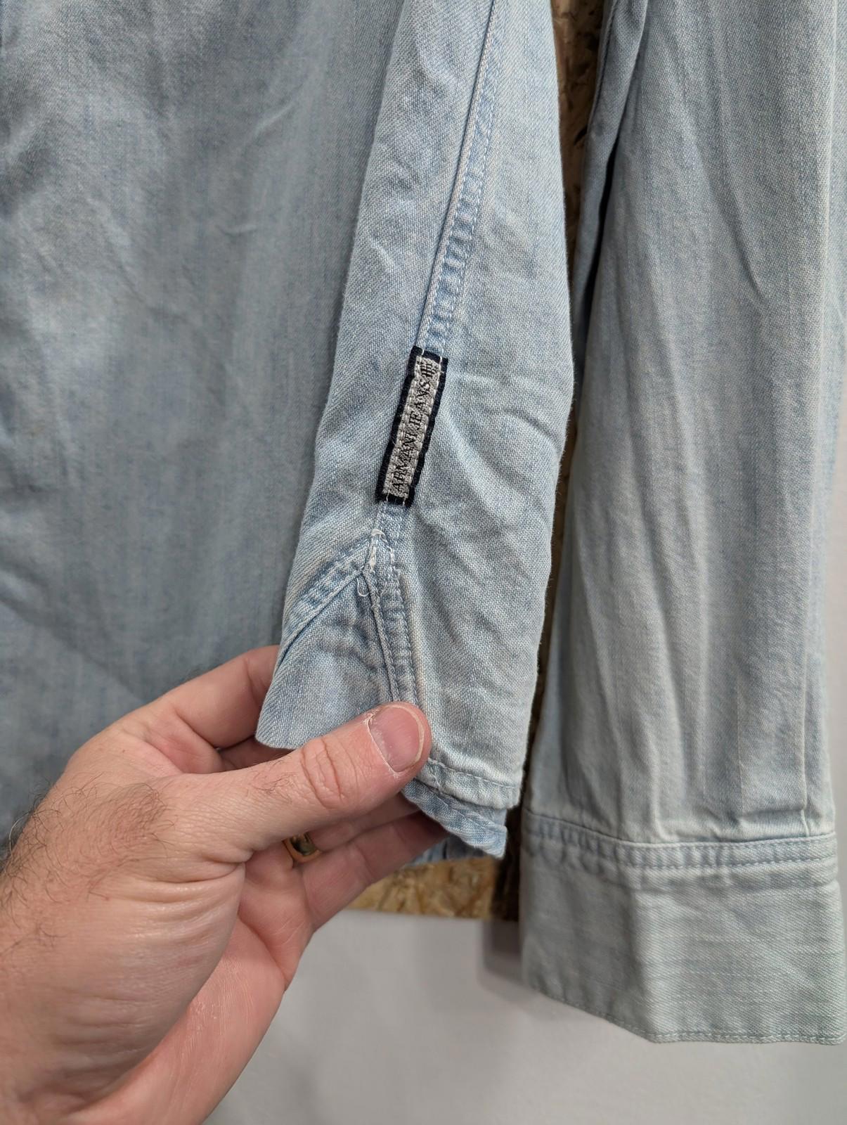 Armani Jeans Shirt Men XL Regular Cotton Button-Up Light Blue Denim Logo Vintage