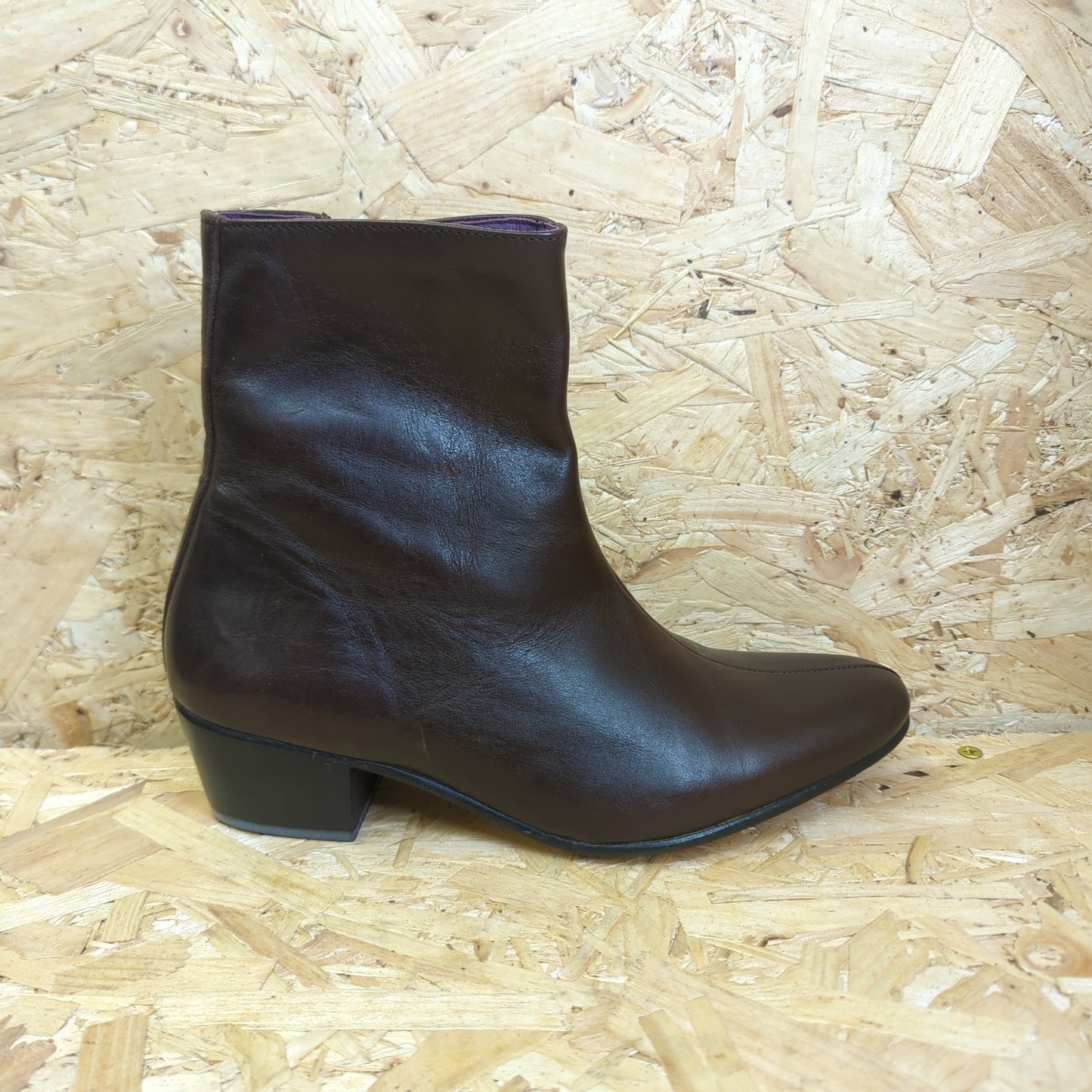 David Preston Regent Boots Brown Leather Cuban Heel Zip Up Side Size 6 UK 40 EU