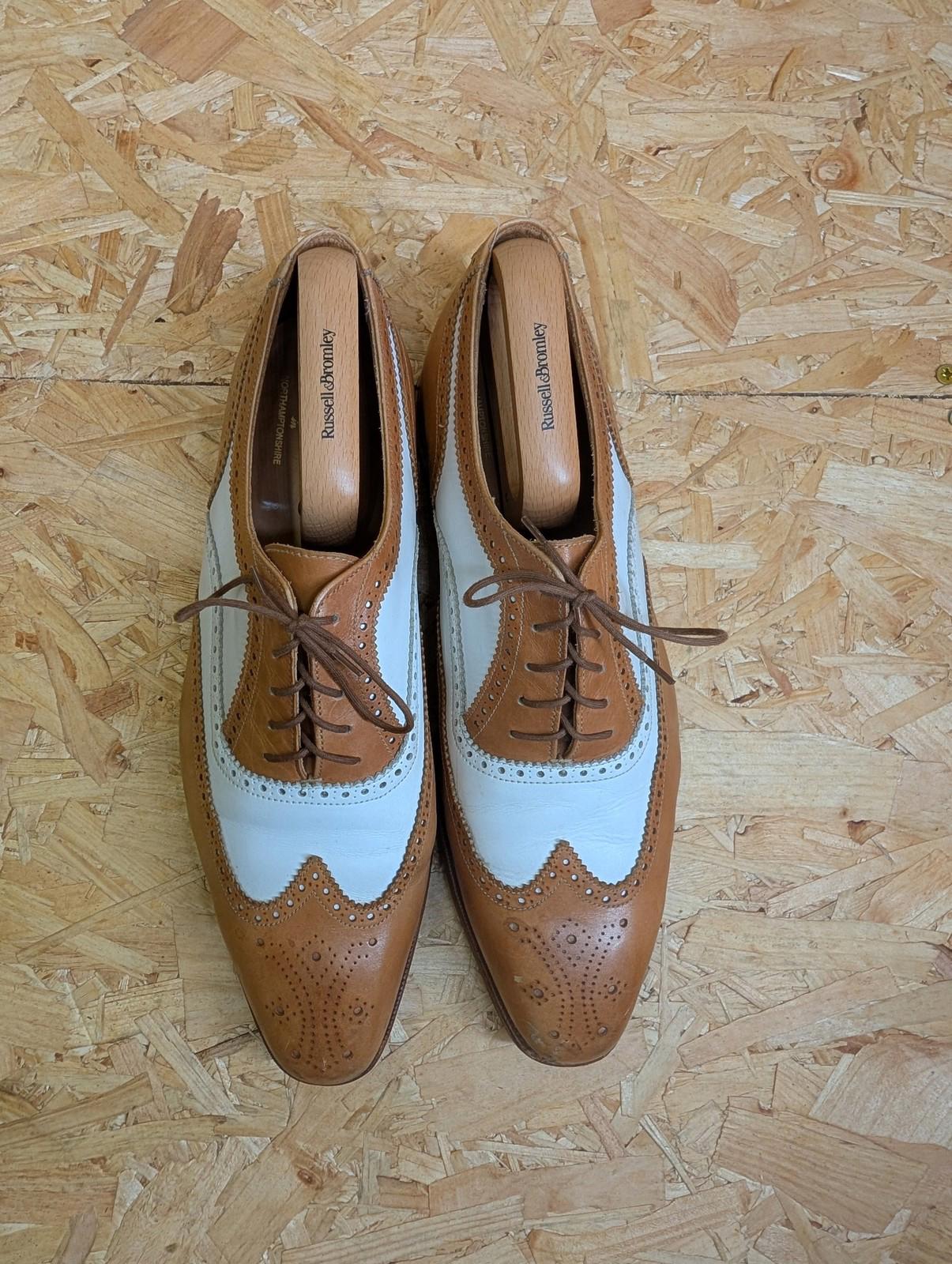 Mr Tredders Brogue Mens UK 11 EU 45 Vintage Leather Tan White Shoes