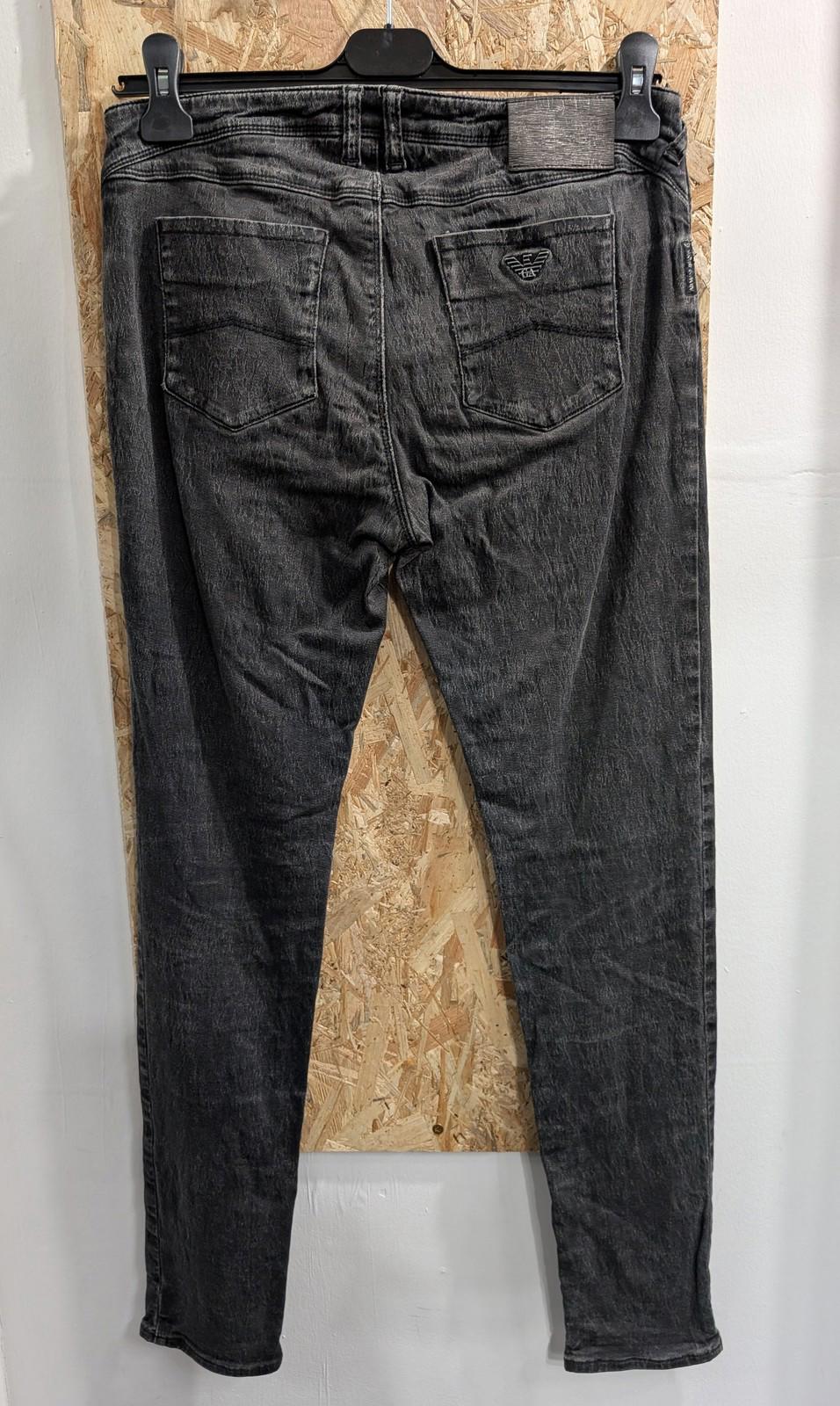Armani Jeans Womens W29 Skinny Denim Black Grey Logo Stretch Texture Zipper Fly