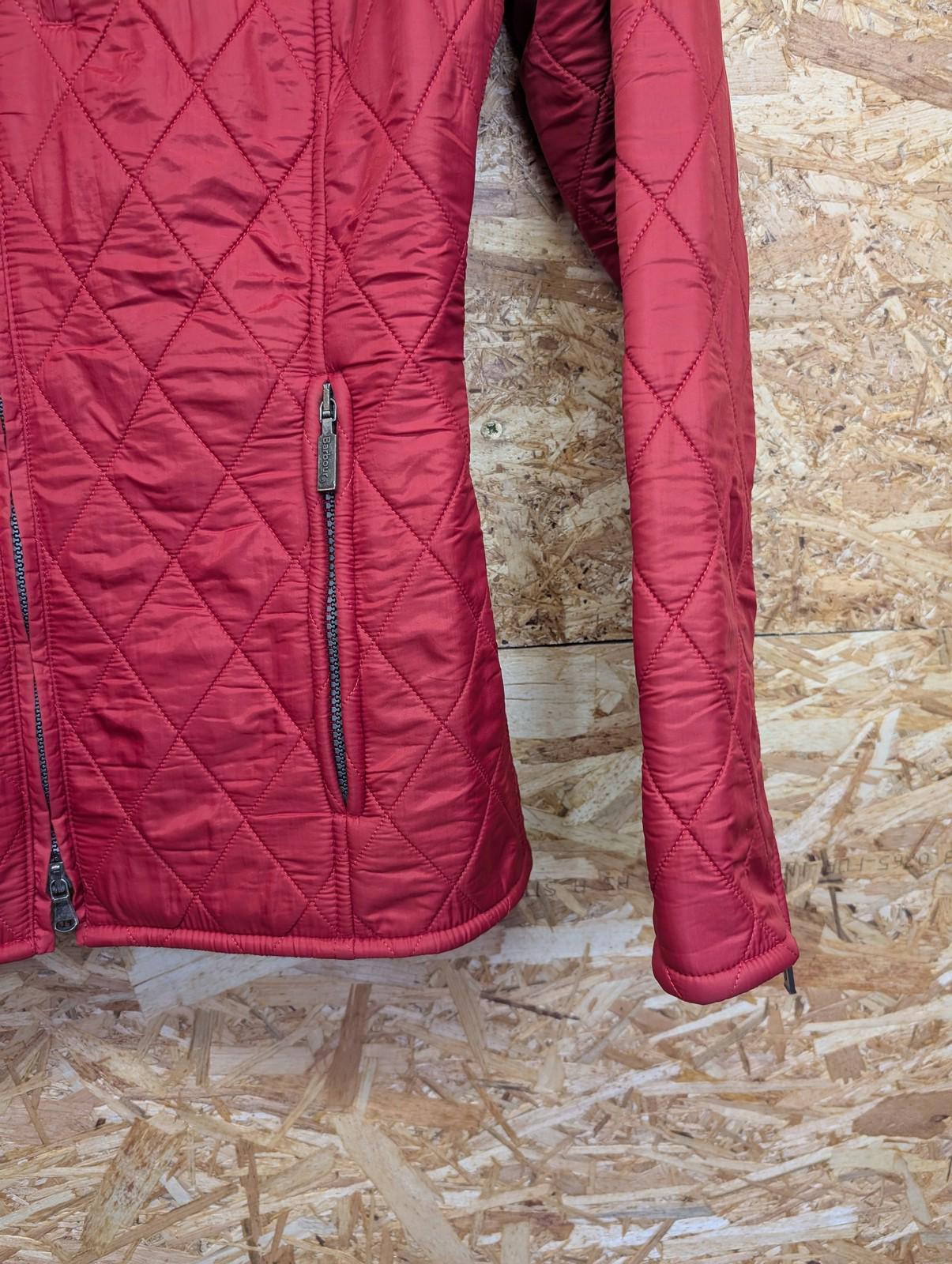 Barbour Trial Quilt Jacket UK 8 Women Full Zip Pockets Red Fleece Lined Padded