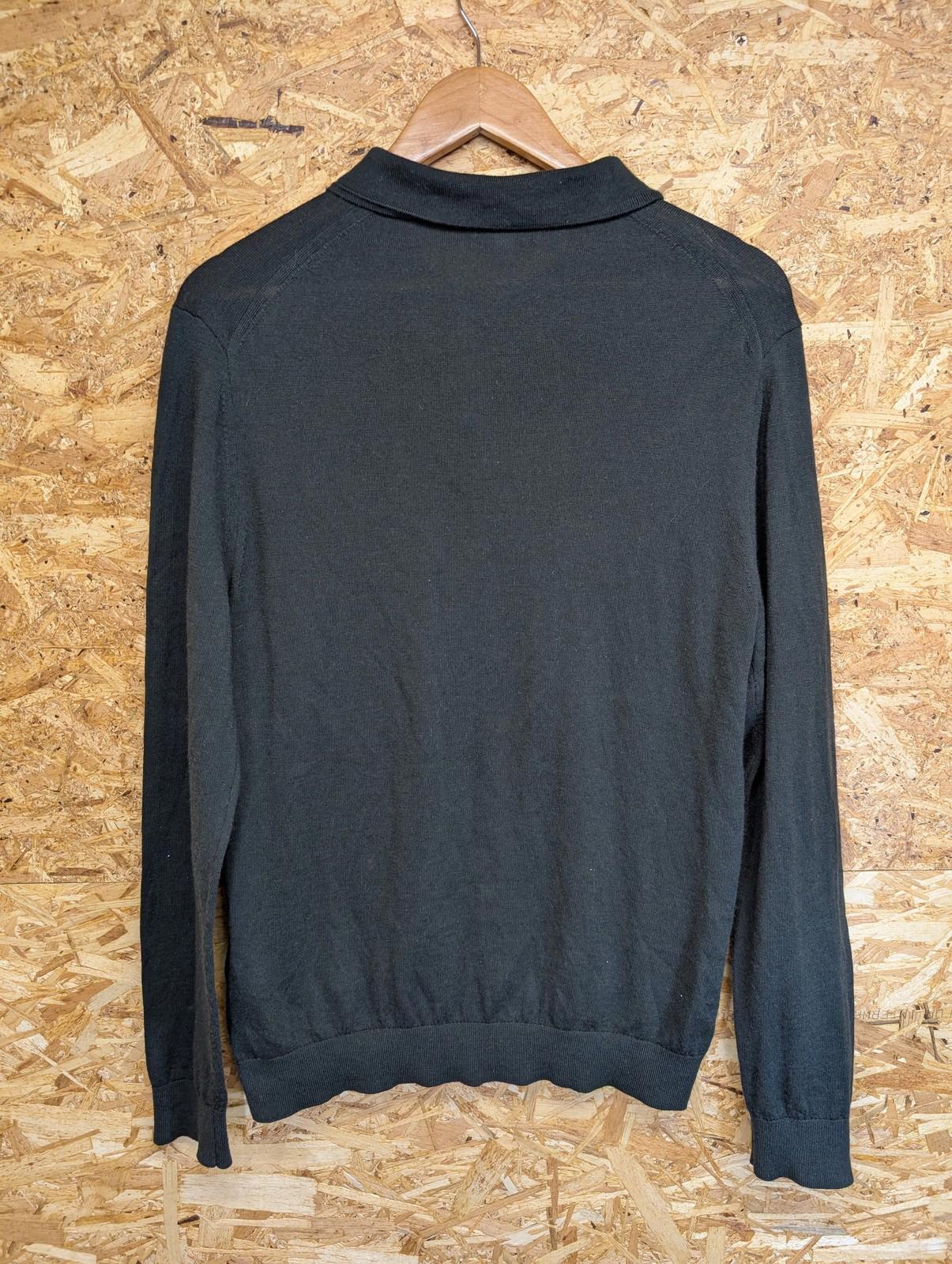 Reiss Polo Shirt Mens Medium Merino Wool Long Sleeve Dark Green Casual Style